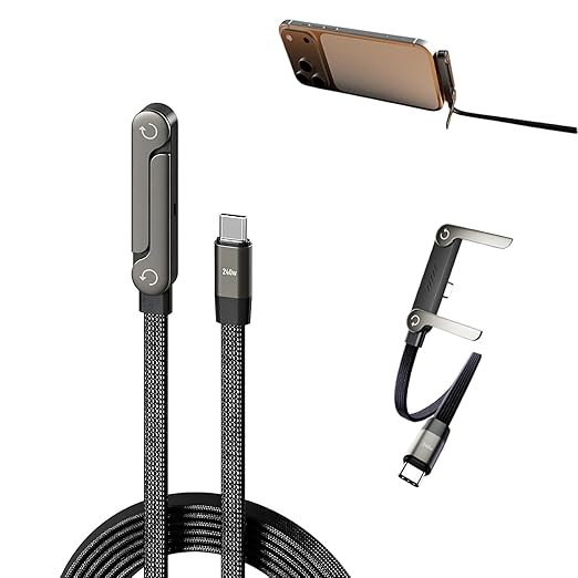 2-in-1 Invisible Stand Charging Cable, Multi Charger Cord with Type C Multi-Angle Adjustable Stand, 240W Fast Charging Cable for Smartphones,Tablets,Laptops,and Gaming Devices