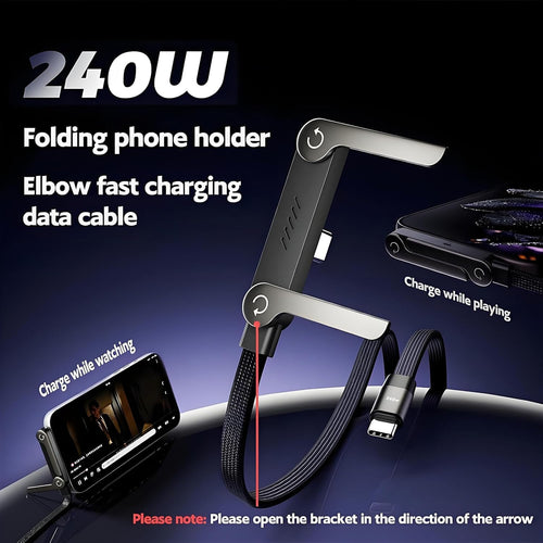 2-in-1 Invisible Stand Charging Cable, Multi Charger Cord with Type C Multi-Angle Adjustable Stand, 240W Fast Charging Cable for Smartphones,Tablets,Laptops,and Gaming Devices